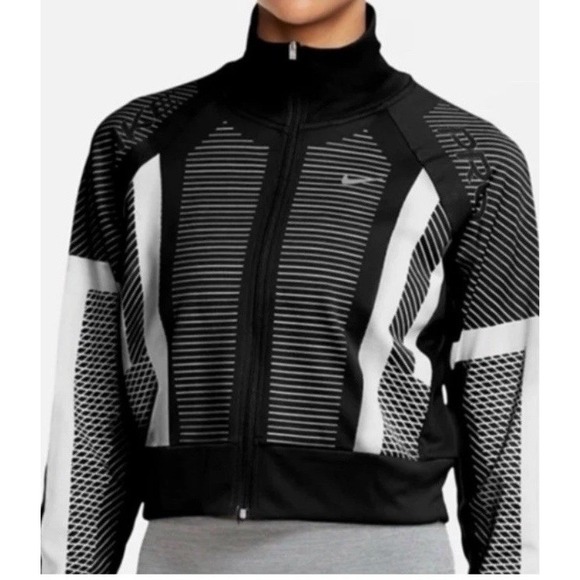 Nike Women s Pro Knit‎ Full-zip Top Crop Jacket  Black/white/silver SMALL - Picture 1 of 12